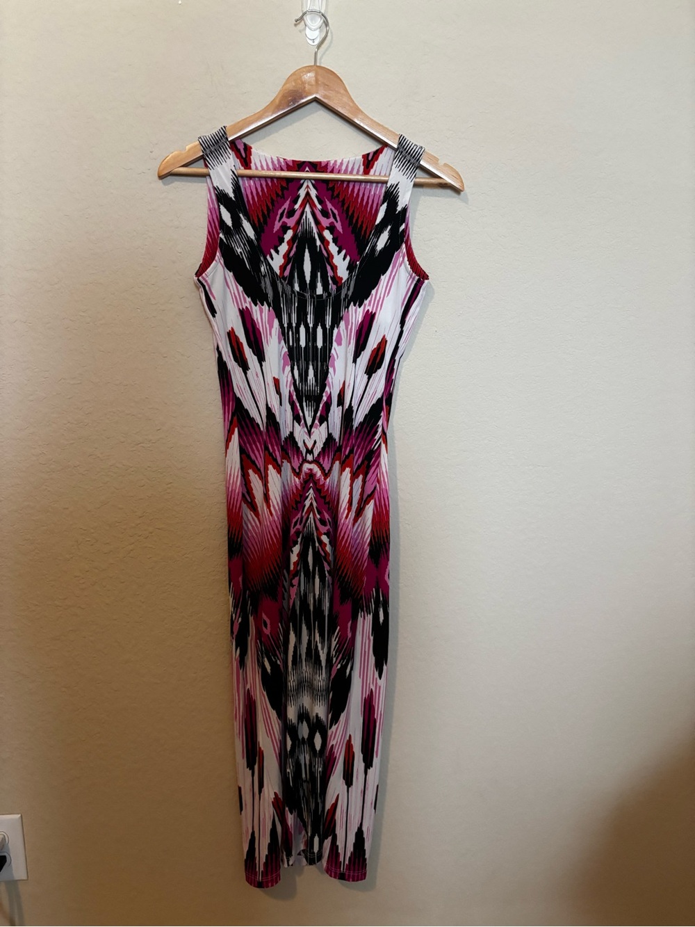 Veronica M Womens Midi Dress Hot Pink Black Geometric Print Size Small